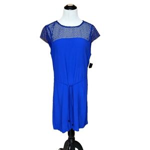 Zara Basic Women Size M Crochet Crepe Waist Tie Cobalt Blue Dress 1639/066 NWT